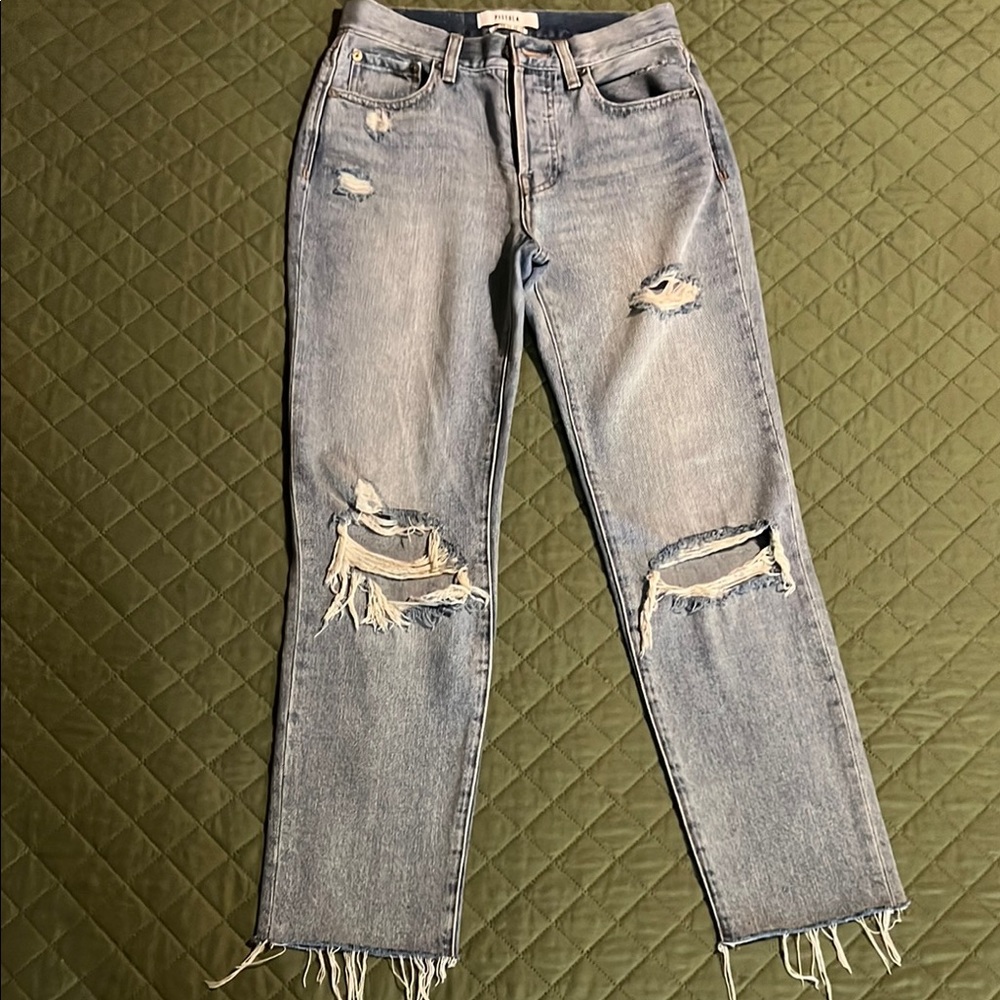 Pistola Blue Straight Leg Jeans with Distressed Details